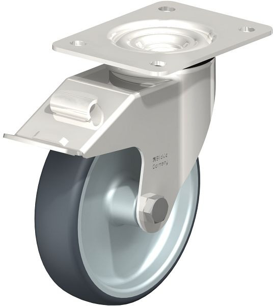 Blickle LEX-TPA 160G-FI Edelstahl-Lenkrolle mit Anschraubplatte & Feststeller, Thermoplastisches Gummi-Elastomer, Grau, 754546
