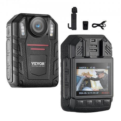 VEVOR 1440P Polizei Body Camera 64G Body Cam mit 2850 mAh Akku Nachtsicht, JYZFJLY1440PXE06BV2