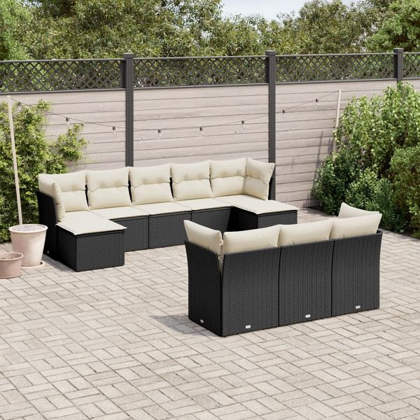 vidaXL 10-tlg. Garten-Sofagarnitur mit Kissen Schwarz Poly Rattan, 3250165