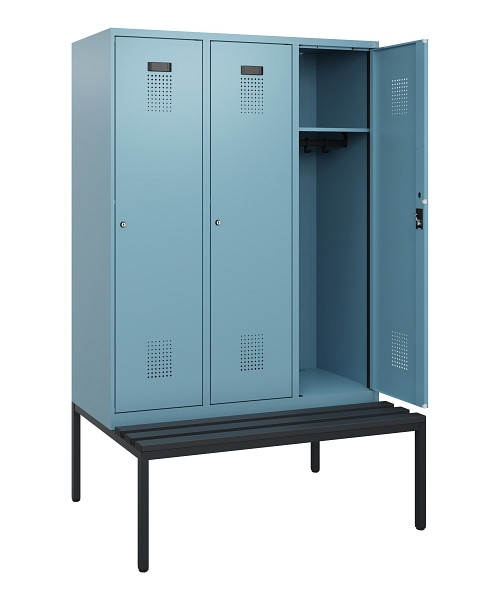 C+P Spind Evolo PLUS, 3 Abteile, 1950x1200x815mm, 0010/0010, Zylinderschloss, Material Sitzfläche Kunststoff, Sitzbank, 0490505-32 S10102