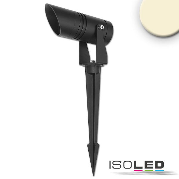 ISOLED LED Gartenstrahler, rund, Aluminium, schwarz, 12-24V, IP65, 6W, 30°, warmweiß, mit Erdspieß, 115676