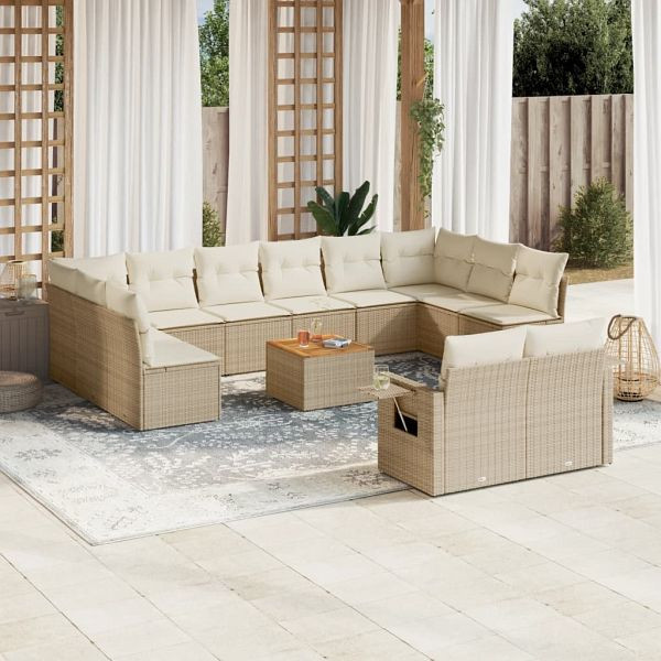 vidaXL 13-teilig Garten-Sofagarnitur mit Kissen Beige Poly Rattan, 3224798