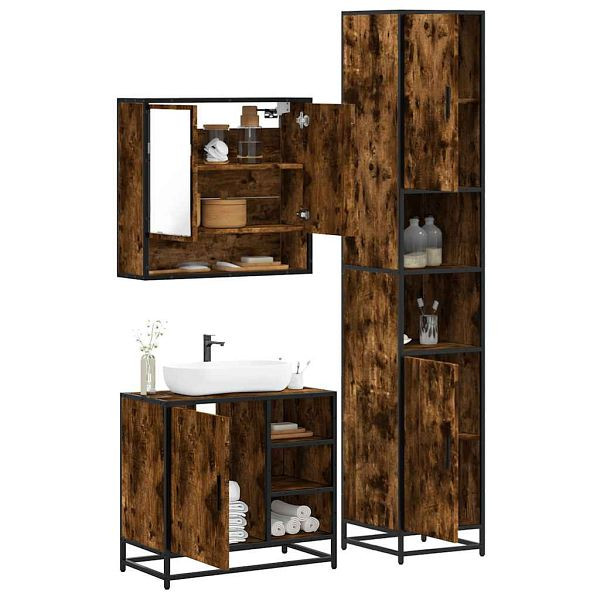 vidaXL 3-tlg. Badmöbel-Set Räuchereiche Holzwerkstoff, 3301117