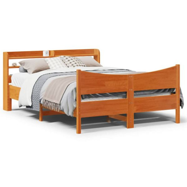 vidaXL Massivholzbett mit Kopfteil Wachsbraun 150x200 cm Kiefer, 3307043