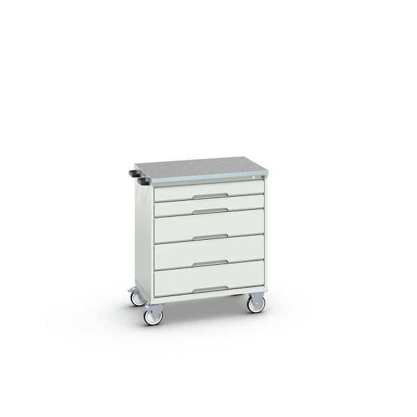 bott verso mobiler Schubladenschrank, mit 5 Schubladen und Linoleum-Top, BxTxH: 800 x 600 x 980 mm, Lichtgrau / Lichtgrau, 16927000.16