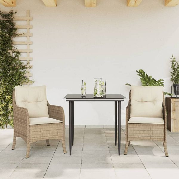 vidaXL 3-teilig Garten-Essgruppe mit Kissen Beige Poly Rattan, 3211962
