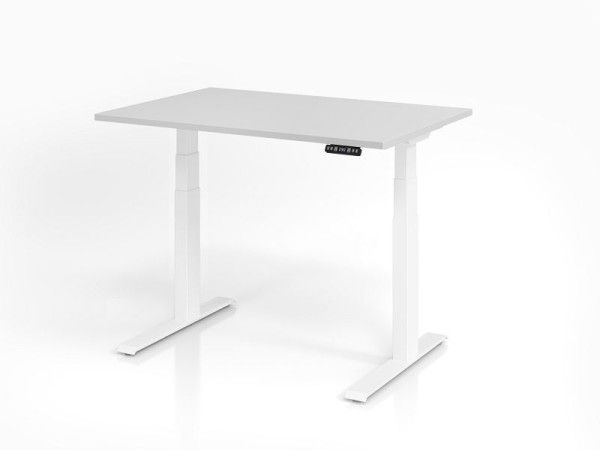Hammerbacher Schreibtisch XDKB12, 120 x 80 cm, Platte: Grau, 25 mm dick, ABS-Dickkante, Rechteckform, Weiß, VXDKB12/5/W