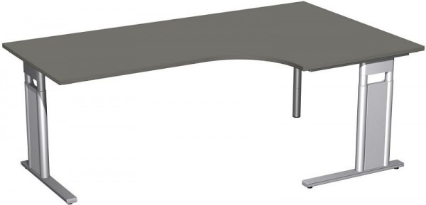 geramöbel PC-Schreibtisch rechts höhenverstellbar, C Fuß Blende optional, 2000x1200x680-820, Graphit/Silber, N-647321-GS