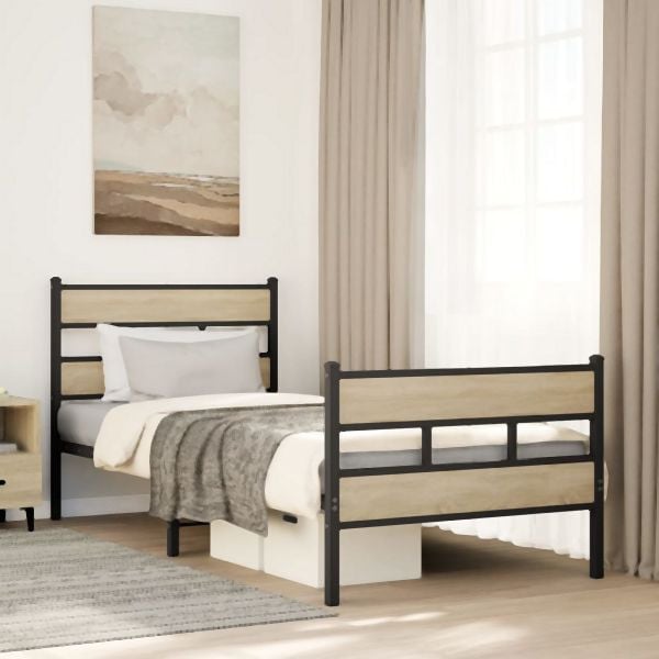 vidaXL Metallbett ohne Matratze Sonoma-Eiche 100x200 cm, 4017115