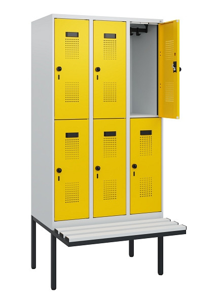 C+P Doppelstock-Spind Evolo PLUS, Bank, 6 Fächer, 1950x900x815mm, 7035/1023, Drehriegel, Sitzfläche Kunststoff, 0493405-30 S10084