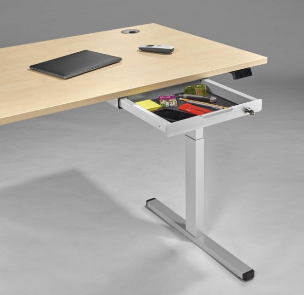 Deskin Utensilienschub verriegelbar, Stahl, pulverbeschichtet weißaluminium, RAL 9006, B 391 x H 47 x T 305 mm, 352485