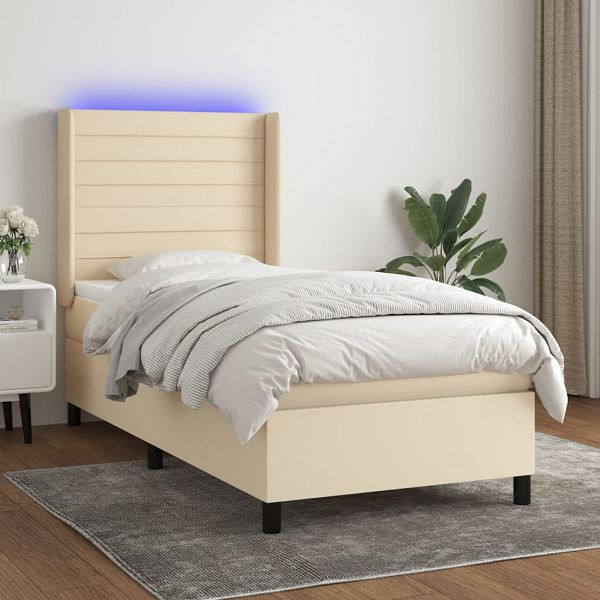 vidaXL Boxspringbett mit Matratze & LED Creme 80x200 cm Stoff, 3138354