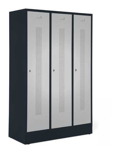 Deskin Garderobenspind mit Sockel, Alusilber RAL 9006, 870 x 500 x 1800 mm, 3 Abteile, Korpus: Anthrazit RAL 7021, 347029