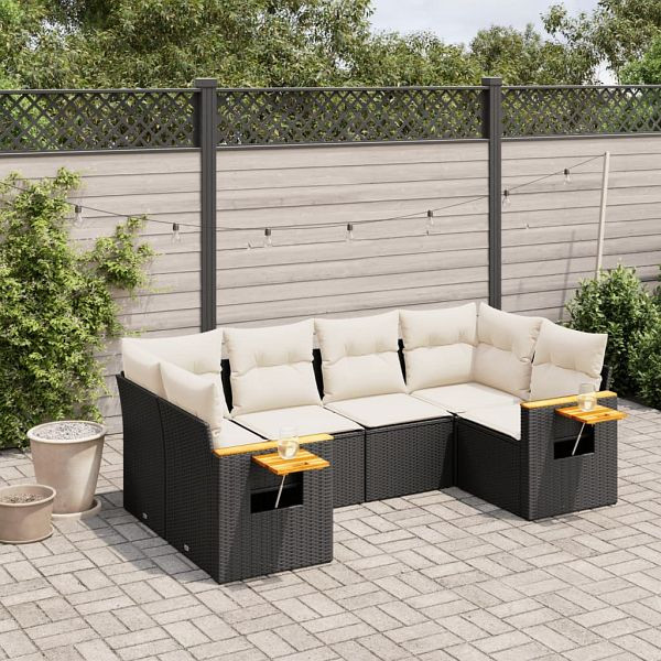 vidaXL 6-teilig Garten-Sofagarnitur mit Kissen Schwarz Poly Rattan, 3227099