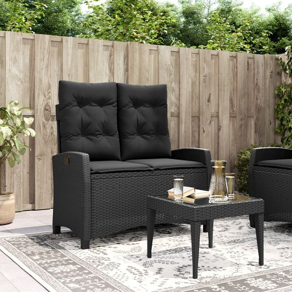 vidaXL Gartenbank Verstellbar mit Kissen Schwarz Poly Rattan, 368226