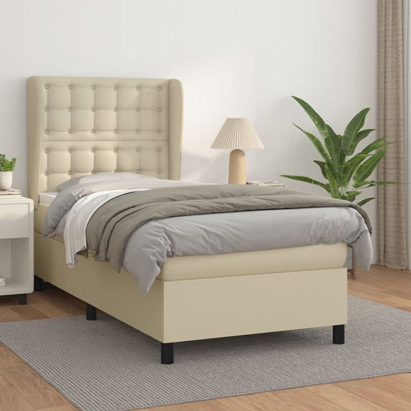 vidaXL Boxspringbett mit Matratze Creme 90x190 cm Kunstleder, 3129005, 8720287428817