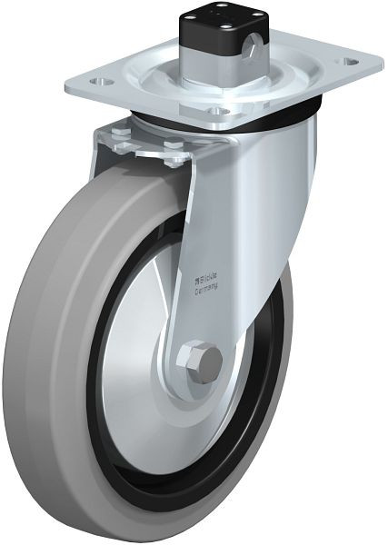 Blickle L-POEV 200XKA-CS11-SG-FA Stahlblech-Lenkrolle, mittelschwere Ausführung, mit Anschraubplatte & Zentralfeststeller, Elastik-Vollgummi, Grau, 850791