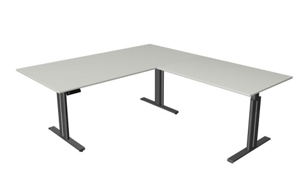 Kerkmann Sitz-/Stehtisch B 2000 x T 800 mm, mit Anbauelement 1200 x 800mm, elektrisch höhenverstellbar von 720-1200mm, Memory-Funktion, lichtgrau, 10325211