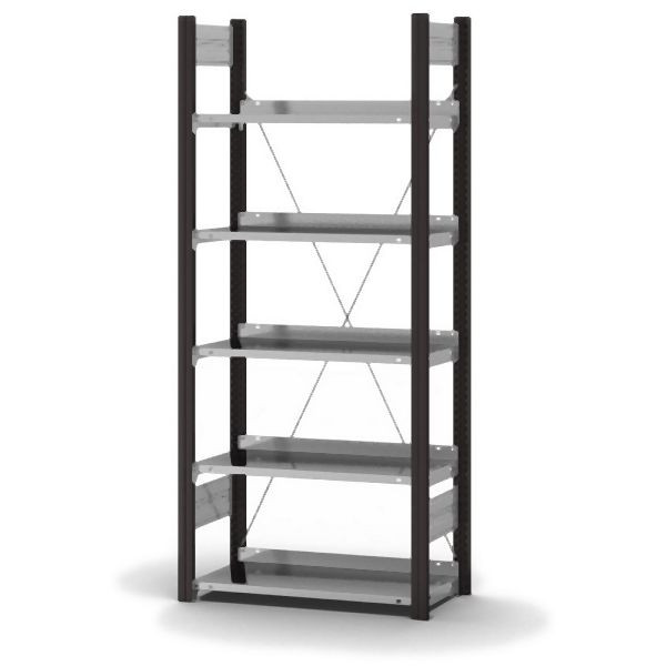 hofe Grundregal, zerlegt, 5 Böden 1750 x 300 x 750 mm, verzinkt Stützprofile - anthrazitgrau/RAL 7016, HAG17307EX