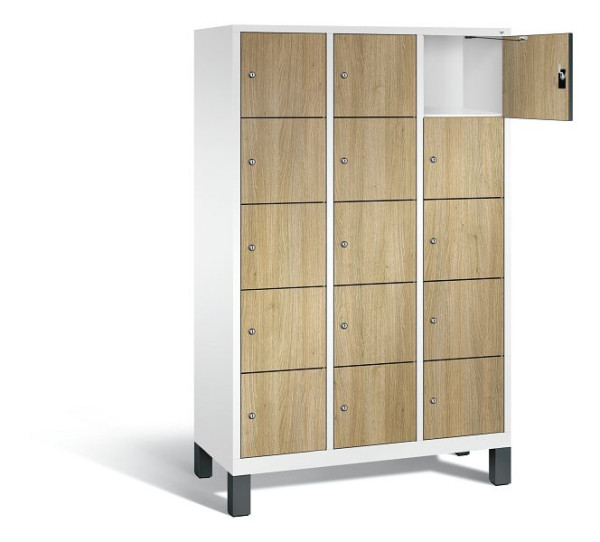 C+P Schließfachschrank Evolo, H1850xB1200xT500mm, Farbe: Verkehrsweiß / Dekor Eiche Sereno, 48010-325 S10083