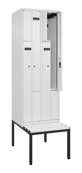 C+P Z-Spind Evolo PLUS, Bank, 4 Fächer, 2120x600x815mm, 9016/9016, Zylinderschloss, Sitzfläche Kunststoff, Sitzbank, 0490537-204 S10101