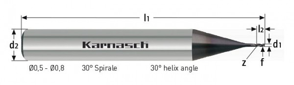 Karnasch VHM-Miniplus Schaftfräser lang HSC d= 6,0 / Z=3 UFX-1 Nano, VE: 10 Stück, 3062960600