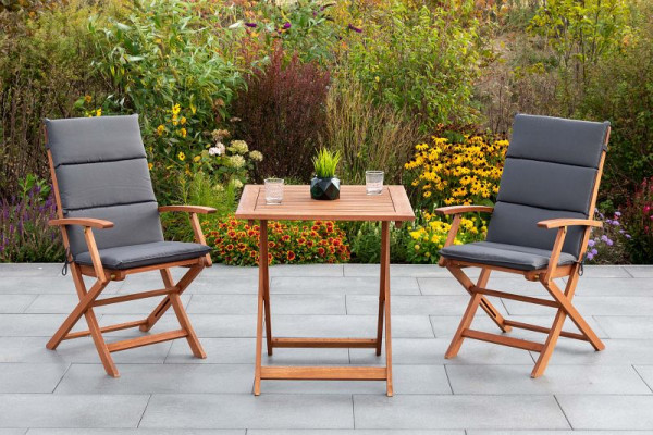 Merxx Comodoro Set 5-teilig, 2 Comodoro Klappsessel, 2 Auflagen, grau, 1 Klapptisch, 70 x 70 cm, FSC Eukalyptusholz, 50015-800