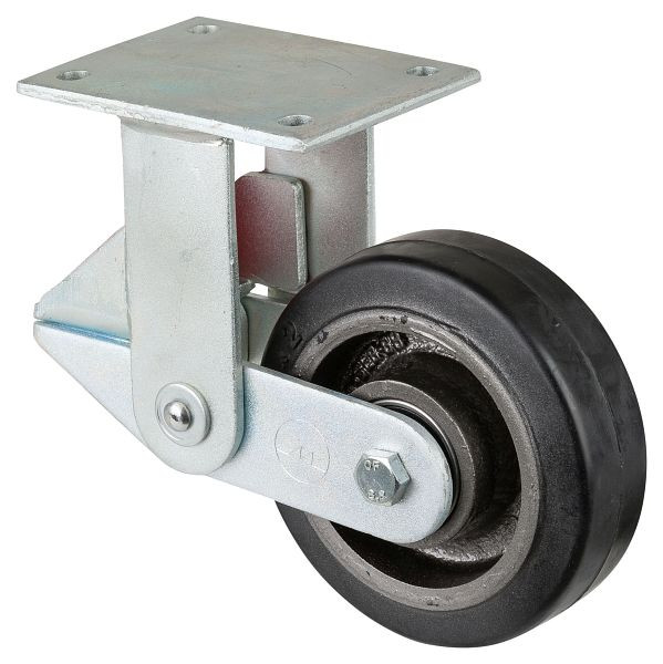 BS Rollen Gefederte Schwerlastrolle, Bockrolle, Rad-Breite 50 mm, Rad-Ø 150 mm, 350 kg, Elastik-Reifen schwarz, Guss, Kugellager, T110.B81.150