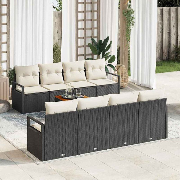 vidaXL Garten-Sofa-Set mit Kissen, 9er Set, Schwarz Poly Rattan, 3347677