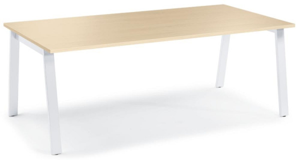 Deskin Konferenztisch RIO, Dekor: Ahorndekor, Gestellfarbe: Weiß RAL 9016, BxHxT: 2000 x 735 x 1000 mm, 275615