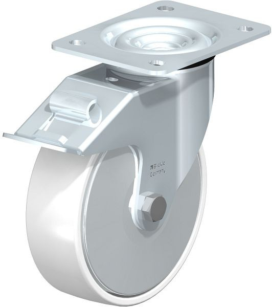 Blickle LE-PO 160G-FI-FA Stahlblech-Lenkrolle mit Anschraubplatte & Feststeller, Polyamid, Weiß, 749574