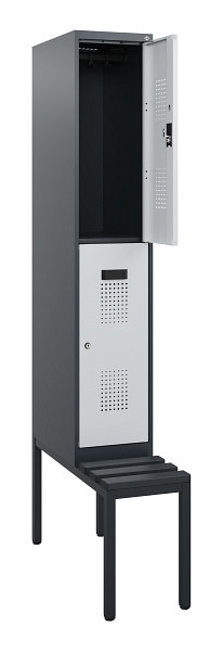 C+P Doppelstöckiger Spind Evolo PLUS, Bank, 2 Fächer, 1950x300x815mm, 7016/7035, Zylinderschloss, Sitzfläche Kunststoff, Sitzbank, 0493505-10 S10152