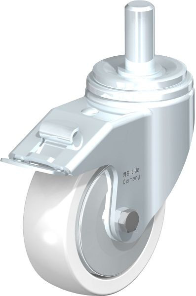Blickle LHZ-SPO 150G-FI-FA Stahlblech-Lenkrolle, Schwerlast-Ausführung, mit Zapfen & Feststeller, Polyamid, Weiß, 852948