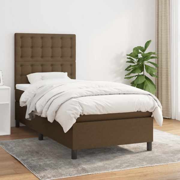 vidaXL Boxspringbett mit Matratze Dunkelbraun 100x200 cm Stoff, 3142076