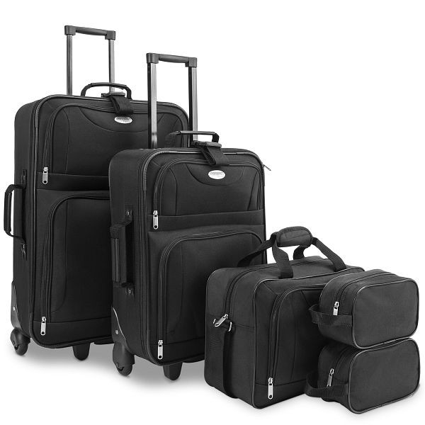 monzana Koffer Set 5-tlg Schwarz, 2 Reisekoffer, Schultertasche, 2 Kosmetiktaschen, 101607