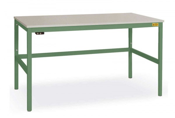 Manuflex ESD-Arbeitstisch CANTOLAB Standard mit Kautschukplatte, BxTxH = 1250 x 800 x 762-788 mm, Resedagrün, LC1033.6011