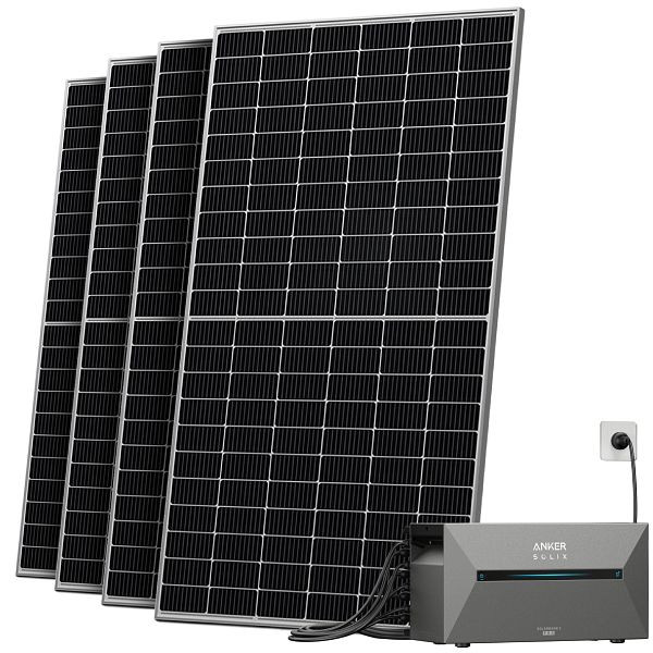 Solarway Balkonkraftwerk 2000W, Anker SOLIX Solarbank 2 E1600 Pro 1,6 kWh Speicher, mit Ziegeldachhalterung, SHY-4-500-D20-ZD-A