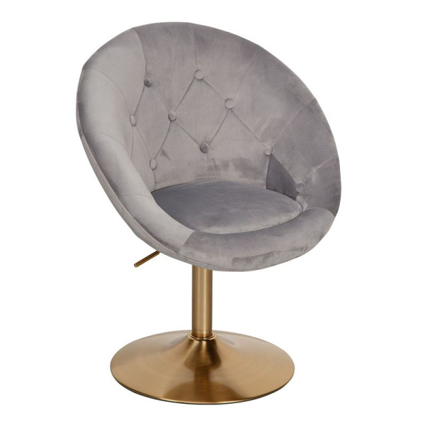 Wohnling Loungesessel Samt Grau/Gold Design Drehstuhl mit Rückenlehne, WL6.299
