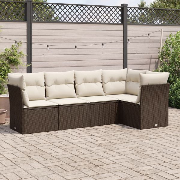 vidaXL 5-tlg. Garten-Sofagarnitur mit Kissen Braun Poly Rattan, 3249442
