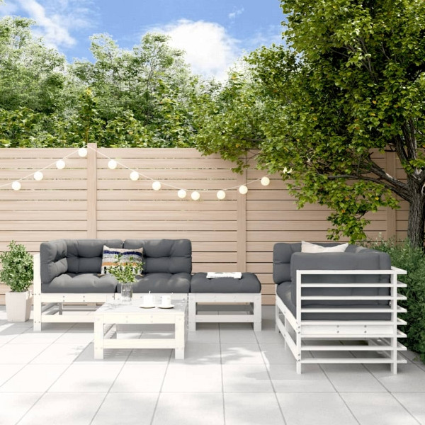 vidaXL 6-tlg. Garten-Lounge-Set Weiß Massivholz Kiefer, 3186201