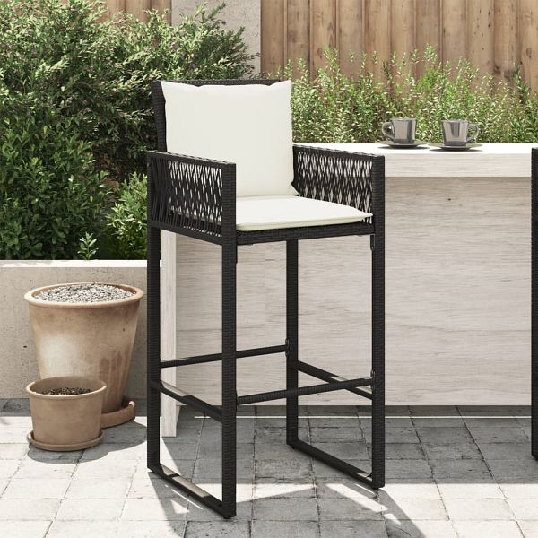 vidaXL Garten-Barhocker mit Kissen 2 Stück Schwarz Poly Rattan, 368705