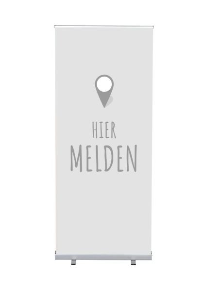 Showdown Displays Roll-Banner Budget 85 Komplettset Hier Anmelden Grau Niederländisch, RBB085LSFI350