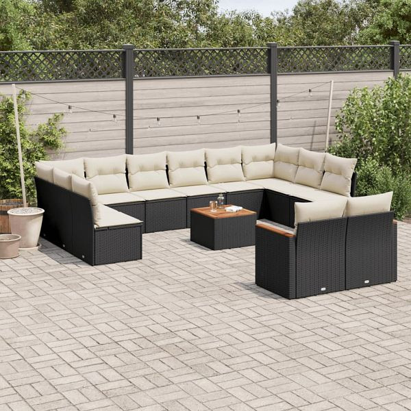 vidaXL 13-teilig Garten-Sofagarnitur mit Kissen Schwarz Poly Rattan, 3226448