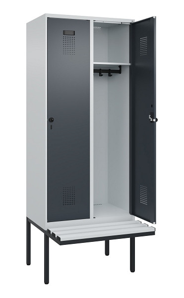 C+P Spind Evolo PLUS, 2 Abteile, 2120x800x815mm, 7035/7016, Haken 4, Drehriegel, Material Sitzfläche Kunststoff, 0490407-22 S10066