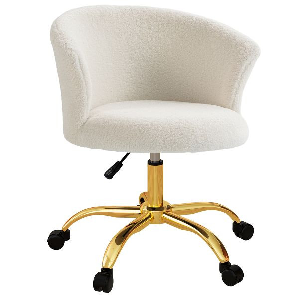 Vinsetto Schreibtischstuhl, höhenverstellbarer Bürostuhl mit Teddy-Fleece-Optik 58 x 56 x 68-76 cm Weiß, 921-679V01GD