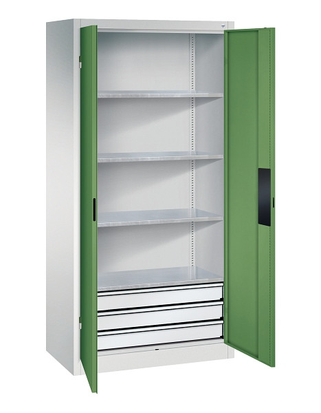 C+P Werkzeugschrank Acurado, H1950xB930xT500mm, 7035/6011, 3 Einlegeböden, Traglast 110 kg, 8921-523 S10203