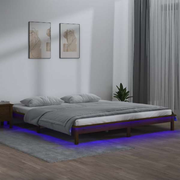 vidaXL Massivholzbett mit LED-Beleuchtung Honigbraun 120x200 cm, 820604