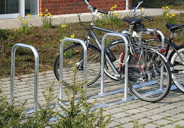 Rasti RHONE Fahrrad-Anlehnparker, Anlage zur freien Aufstellung oder Bodenmontage, mit 2 Einstellplätze einseitig bzw. 4 Einstellplätze zweiseitig, F10220