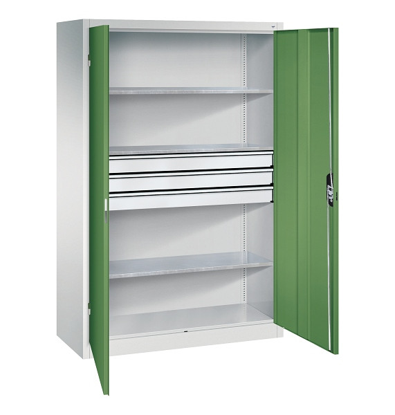 C+P Werkzeugschrank Acurado, H1950xB1200xT500mm, 7035/6011, 2 Einlegeböden, Traglast 70 kg, 8931-5030 S10328