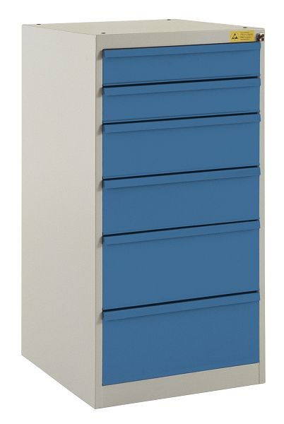 Manuflex ESD-Schubfachschrank BASETEC Stationär, Nutzhöhe 900 mm mit 6 Schubfächern, Korpus lichtgrau leitfähig und Schubfächer brillantblau, LS1042.0002